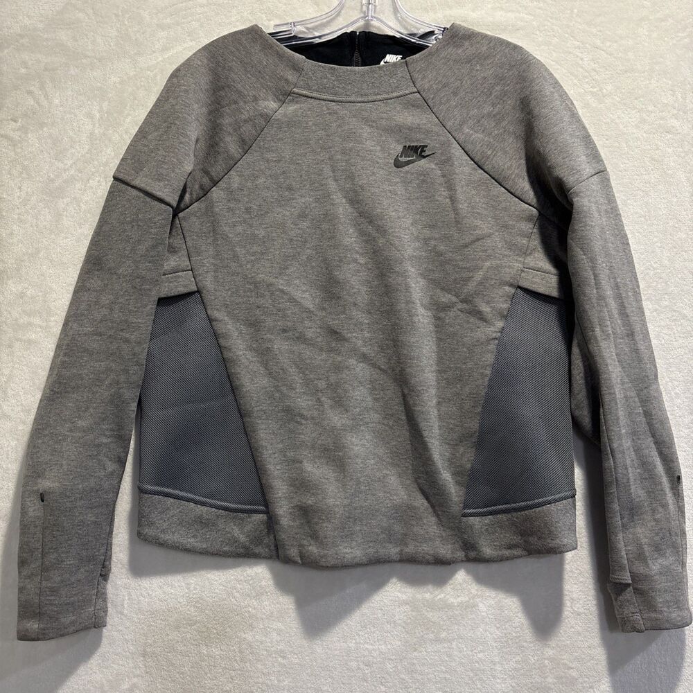 Nike Sportswear Tech Fleece Mesh Crew Zipper Thumbholes Gray Women's Size Small